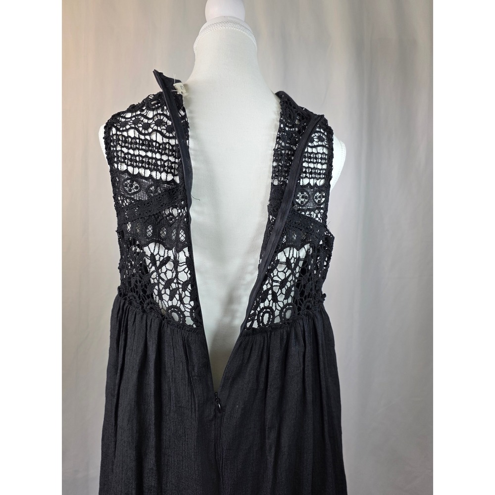 Rebellion Womens Black Crochet Lace Yoke Sleeveless Babydoll Mini Dress Large - Picture 5 of 9